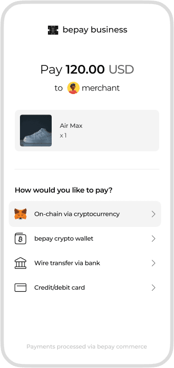 Bepay crypto payment interface